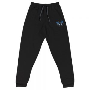 Blue Butterfly on Black Sweatpants